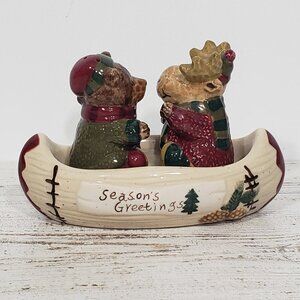 St Nicholas Square Heartland Moose & Bear in a Canoe salt and pepper shaker
